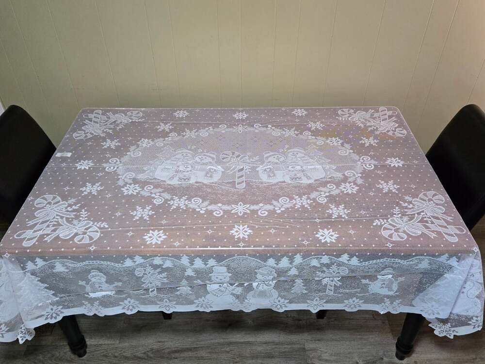 Christmas Snowman Lace Tablecloth White Holiday Decor